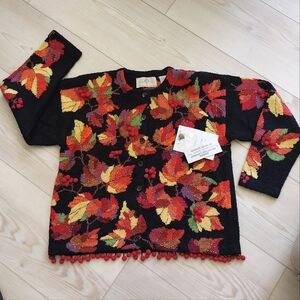 NWT Design Options Painted Leaves Cardigan